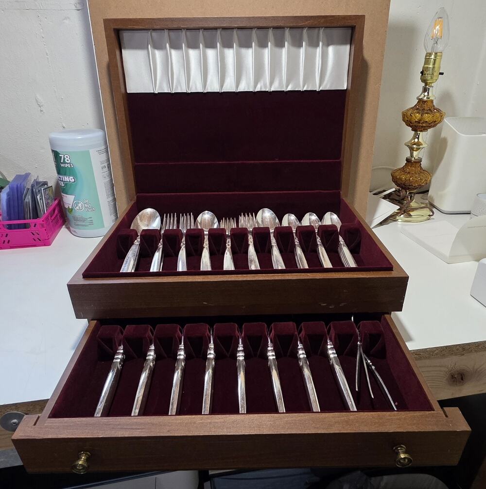 ONEIDA Community 54pc Stainless Steel Flatware Set Floral Handle, With Case